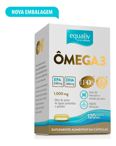 Ômega 3 Equaliv 120 Cápsulas IFOS FOS Alta Pureza Sem Sabor.