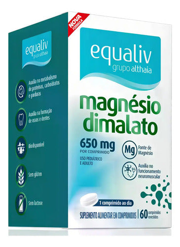 Magnésio Dimalato Equaliv 650mg Suplemento Sem Sabor 60 Cáps