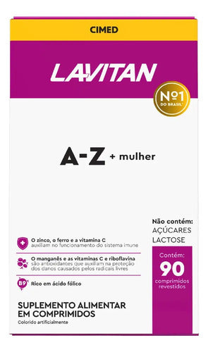 Lavitan Multivitamínico A-Z Mulher 90 Comprimidos Sem Sabor.