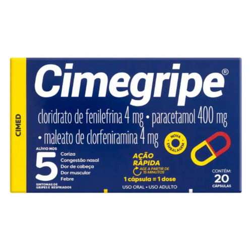 Cimegripe Fenilefrina + Paracetamol 20 Cápsulas - Antigripal