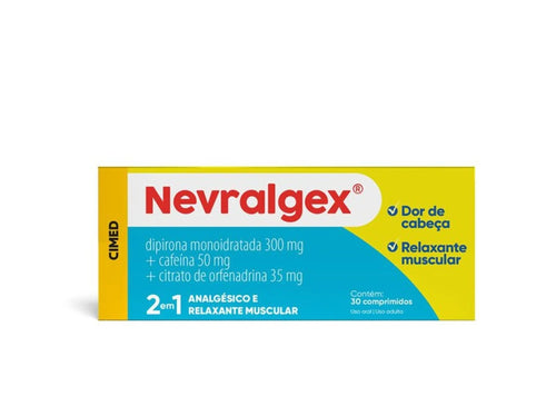 Nevralgex 30 Comp Dipirona Cafeína Orfenadrina - Analgésico.