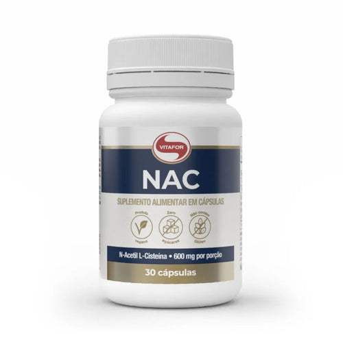 NAC Vitafor 600mg 30 Cápsulas N-Acetil L-Cisteína Sem Sabor.