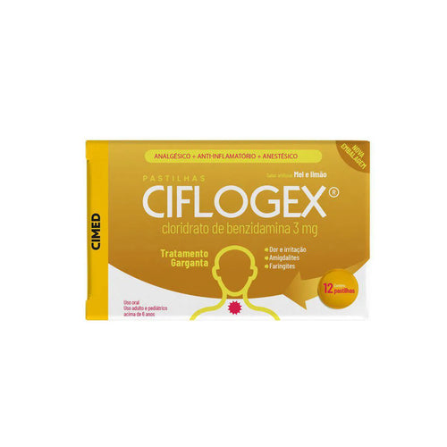 Ciflogex Mel e Limão 3mg 12 Pastilhas - Para Dor de Garganta
