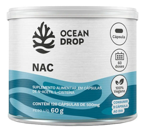 NAC Ocean Drop 500mg 120 Cápsulas N-Acetilcisteína Sem Sabor