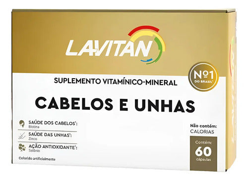 Lavitan Cabelos e Unhas 60 Cáps Força Crescimento Sem Sabor.