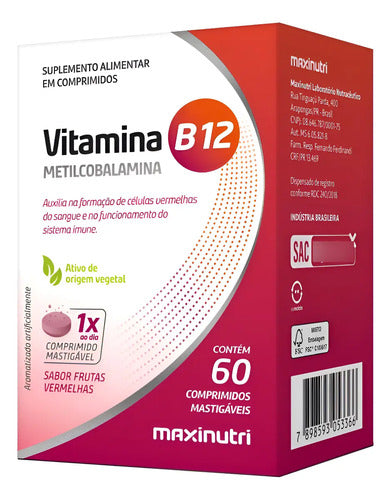 Maxinutri B12 Metilcobalamina 60 Mastigável Frutas Vermelhas