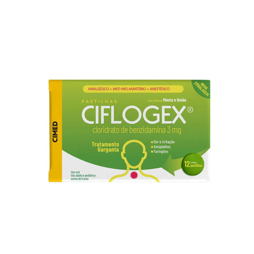 Ciflogex Cereja 3mg 12 Pastilhas Para Dor de Garganta Forte.
