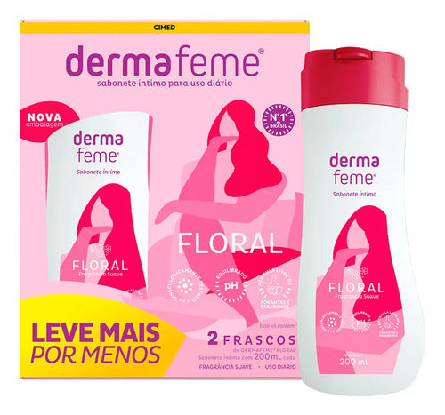Kit Sabonete Íntimo Dermafeme Floral 2x200ml Higiene Íntima.